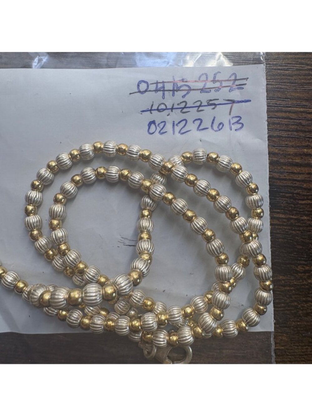 Beaded Chain Necklace Two Tone Sterling Silver 925 Size 20" Length - Picture 10 of 10